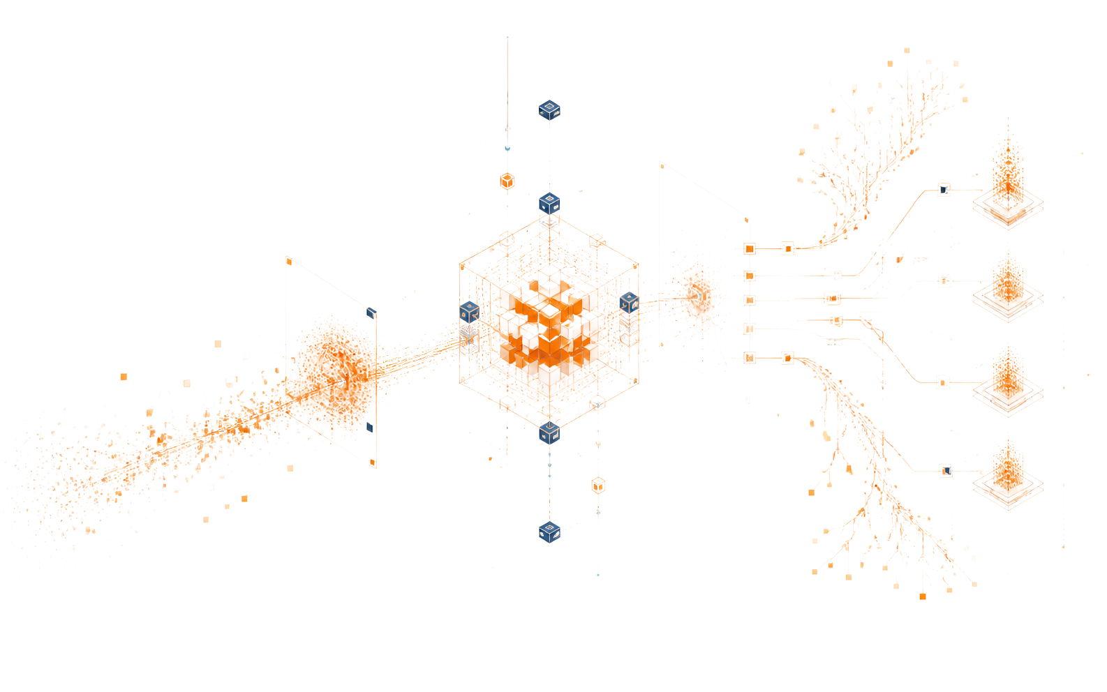Orange particle runtime lattice representing Hypha execution